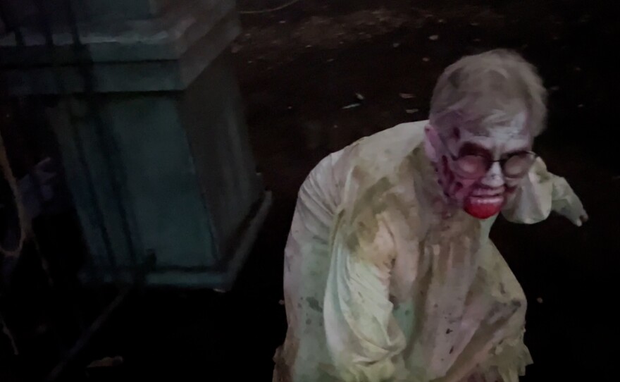 Veteran scare actor Patty Fay at her spot on The Haunted Trail. Oct. 1, 2025