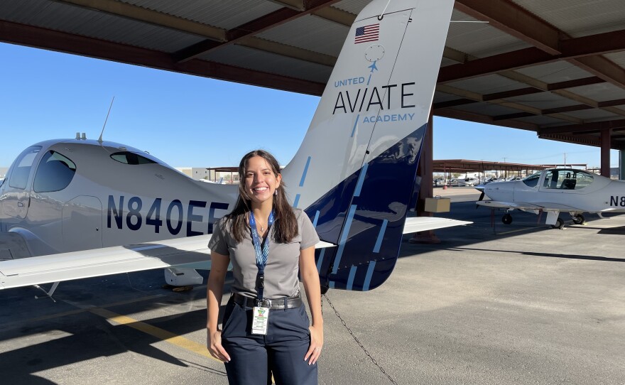 Jimena Perez Arroyo, 19, is a student pilot at United Airlines flight school.