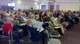 People for and against a proposal to expand Interstate 5 pack a public hearing as Caltrans officials review the project in Solana Beach, Calif. on November 8, 2010.