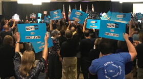 Volunteers and supporters at Democrat Mike Levin's victory party in Del Mar, Nov. 6, 2018.