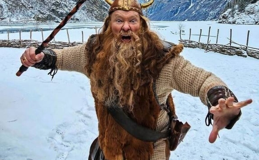 Conan O'Brien dresses as a Viking in Norway.