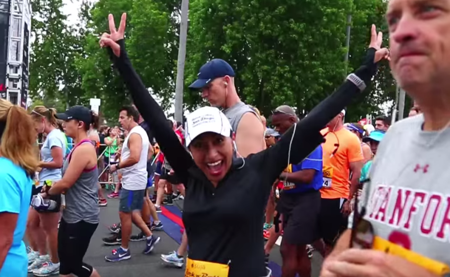 A runner at the starting line of the San Diego Rock 'n' Roll marathon, May 30, 2015.