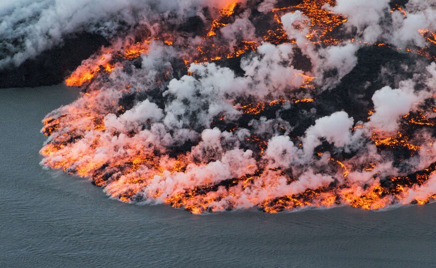 Lava flows out of the Bardarbunga volcano. At 6,500 feet, Bardarbunga is Iceland's second-highest peak and is located under Europe's largest glacier, Vatnajoekull.