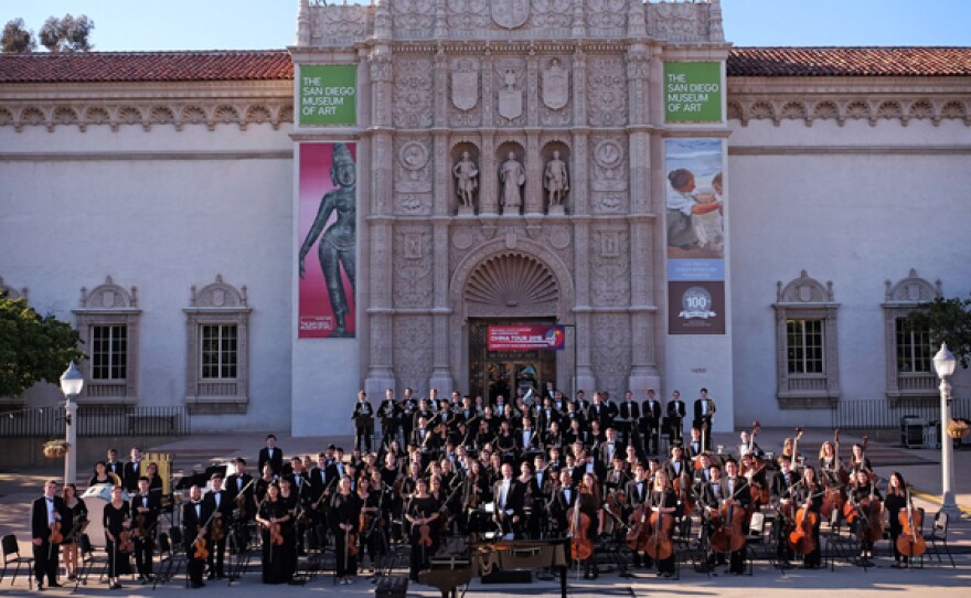 San Diego Youth Symphony China Tour orchestra at the Bon Voyage Concert in the Plaza de Panama, Balboa Park, June 18, 2015.