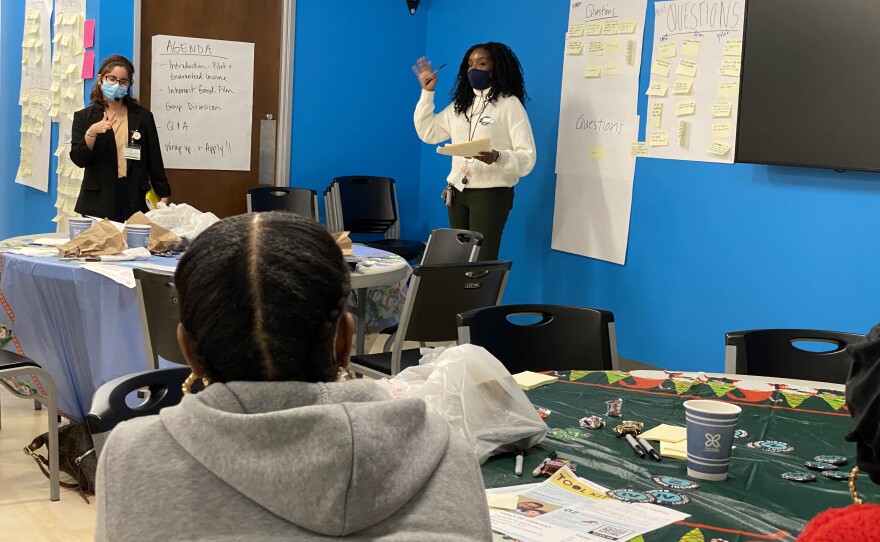 Khea Pollard hosts a community conversation about the San Diego For Every Child program, Dec. 1, 2021.