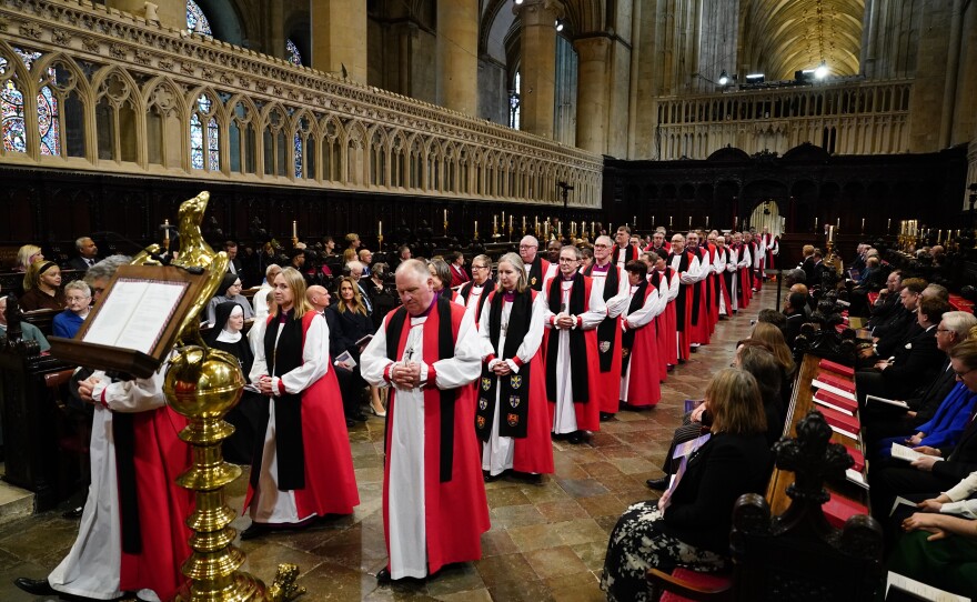The Primates of the Anglican Communion arrive ahead of the Enthronement Ceremony installing Sarah Mullally as the 106th archbishop of Canterbury, at Canterbury Cathedral, England, Wednesday March 25, 2026.