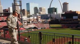 A member of the Missouri National Guard during the 2013 World Series in St. Louis.