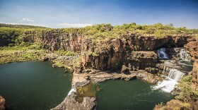 Aerial of North Western Australian coastline waterfalls near Broome.