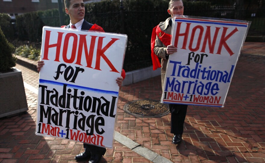Zachariah Long (left) and Edward Ritchie protested last year against a gay marriage bill in Maryland. In 1973, Maryland became the