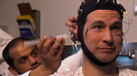 NOVA scienceNOW host David Pogue gets ready for an EEG.