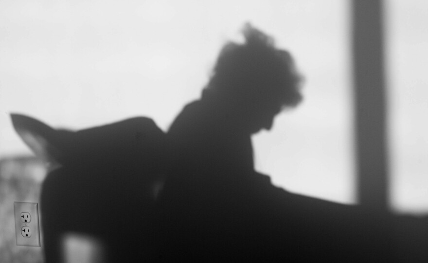 Audrey's shadow, two weeks before she passed. Even when she was in a lot of pain, Audrey wanted to sit in her chair and be with people. Aventura, Miami, Fla., March, 2021.