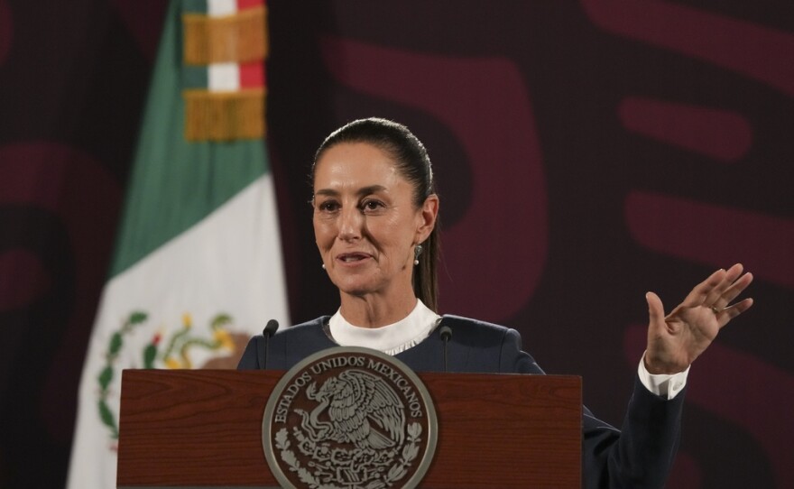Future President Claudia Sheinbaum speaks during a press conference at the National Palace in Mexico City, Monday June 10, 2024. (AP Photo/Marco Ugarte)