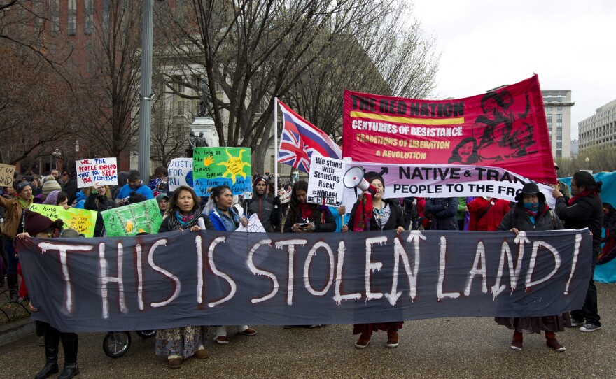 Native American tribes and their supporters protested against the Dakota Access Pipeline. This rally was outside the White House in 2017.