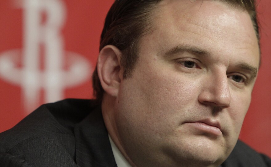 Houston Rockets general manager Daryl Morey discusses the direction of the team with the media during a basketball news conference in Houston in 2011.