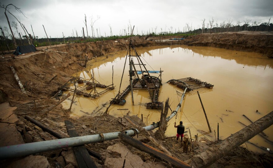 An open-pit gold mine in La Pampa in the Madre de Dios region of Peru. Illegal mining, which accounts for about 20 percent of the country's gold exports, is leading to mercury contamination in the headwaters of the Amazon.