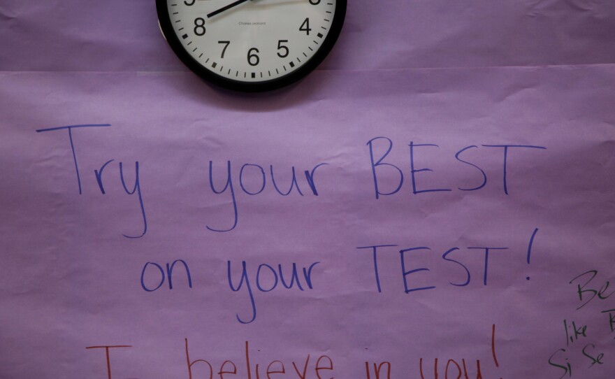 Testing motivation written on the walls at Fuerza Community Prep.