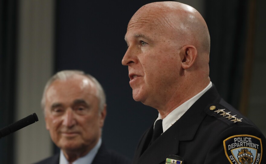 New York City police chief James O'Neill, right, will succeed Commissioner William Bratton who will leave the job next month.