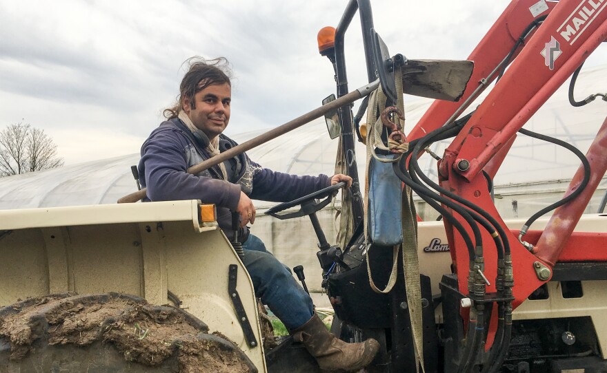 Erwan Humbert, 32, left Paris to be a farmer in Longpont-sur-Orge. He says he is undecided in France's upcoming election.