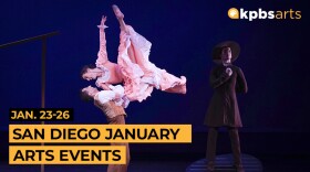 Dancers are shown against a navy blue background with the text "Jan. 23-26 / San Diego January Arts Events"