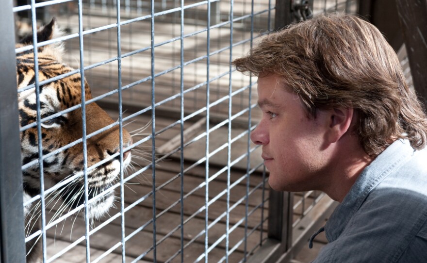 Matt Damon gets up close and personal with one of his new four-legged family members in <em>We Bought A Zoo</em>.