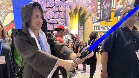 Ken Ohashi cosplays as Obi-Wan Kenobi from <i>Star Wars</i> at Comic-Con on July 24, 2025.