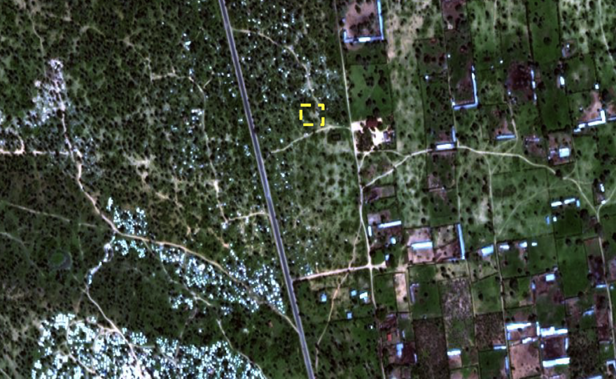 After comparing satellite images before and after Dec. 11 with video footage, Amnesty International has described the area shown in the yellow dotted line as a suspected mass grave site.