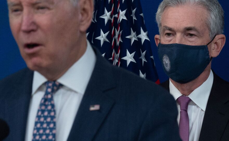 President Biden announces he's nominating Jerome Powell to serve a second term as Fed chair during an event at the White House on Nov. 22, 2021.