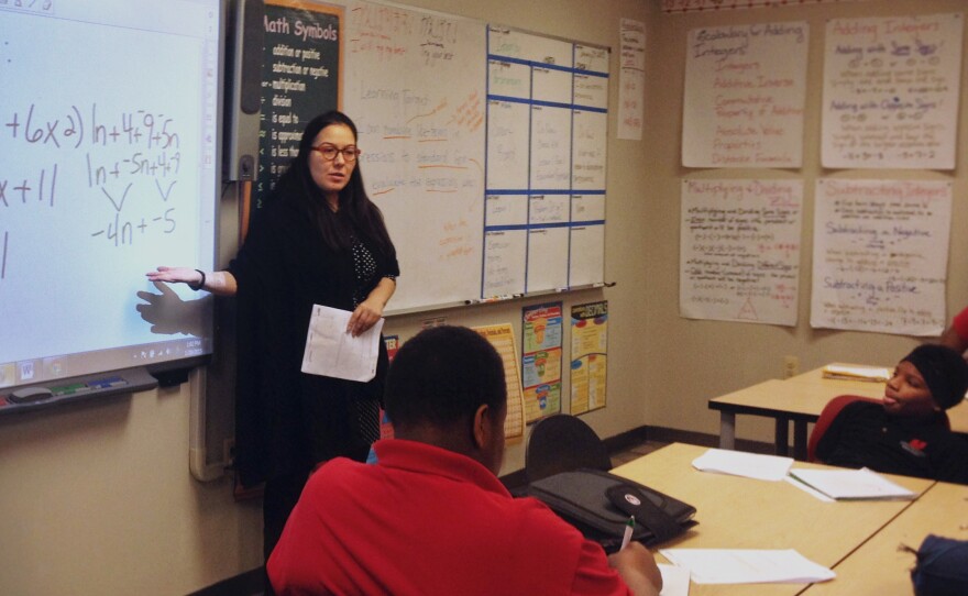 As political battles rage over the Common Core, teachers like Jennifer Bahns at the University Prep Academy middle school in Detroit are trying to prepare their students for the first major Common Core exams this spring.