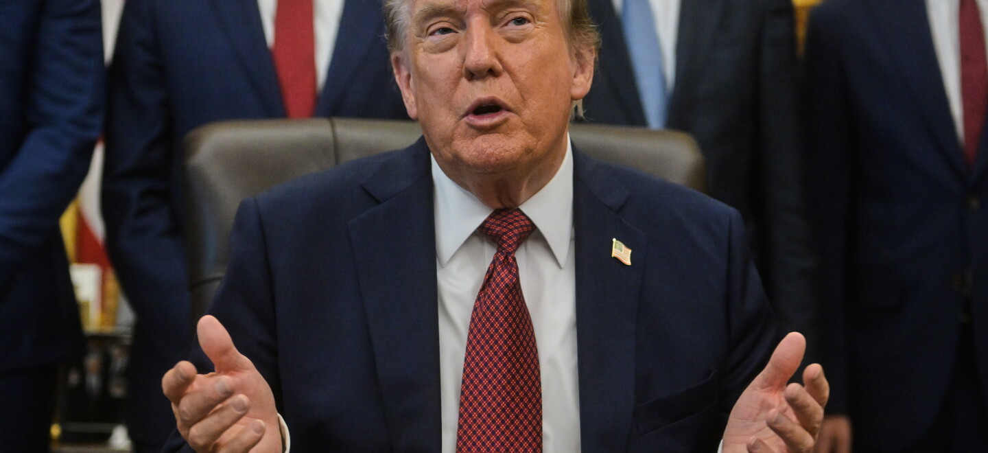 President Donald Trump speaks in the Oval Office of the White House, Friday, July 24, 2026, in Washington.