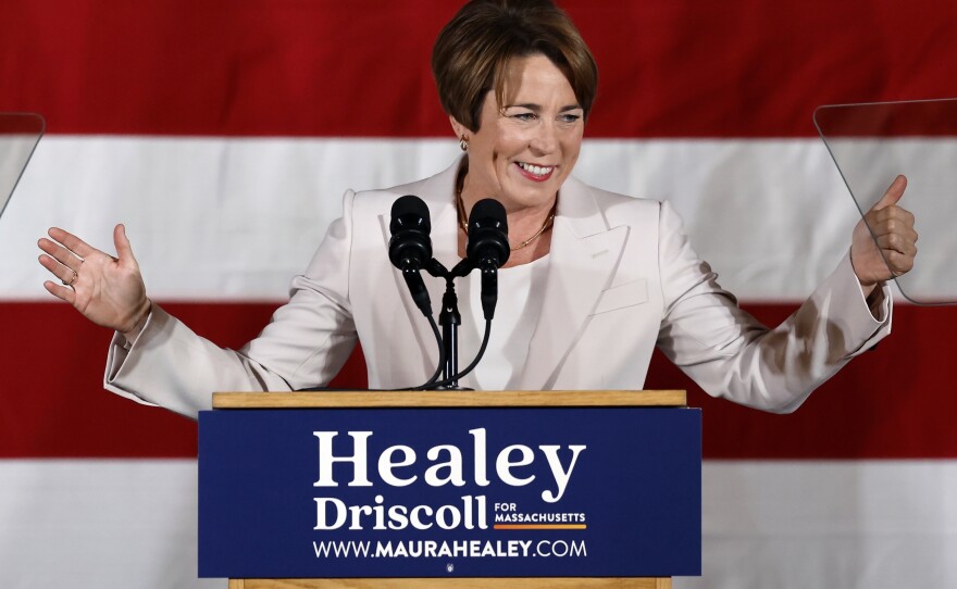 Massachusetts governor-elect Maura Healey speaks during a Democratic election night party on Tuesday in Boston. She is the first elected female governor in Massachusetts and the nation's first openly lesbian governor.