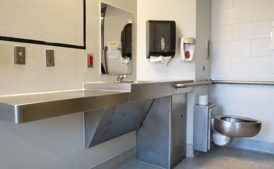 Cells in the Transitional Care Unit are built with accommodations such as wider doors, hospital beds, sinks that wheelchairs can go under and a nurse call button.