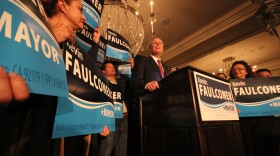 Councilmember Kevin Faulconer addressing crowd during election party. 
