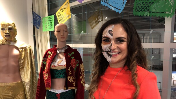 Mexican wrestler Thunder Rosa was at the opening of Comic-Con  Museum's Sangre, Sudor y Mito and many of her costumes are on display. May 22, 2025