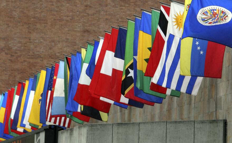 The flags of the Organization of American States (OAS)