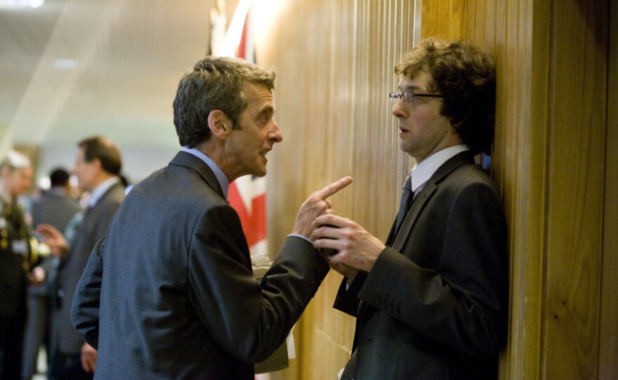 Malcolm Tucker (Peter Capald)i terrorizes Toby (Chris Addison) in the political comedy "In the Loop"
