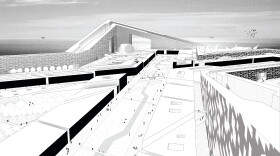 View of central crossing of the central hub island, one of dozens of man-made islands envisioned by Rice University architecture students. The islands would serve as a floating city for oil workers off the coast of Brazil.