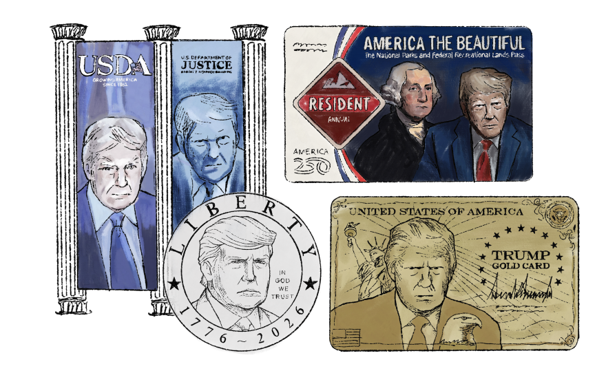 Illustration of objects recently named after President Donald Trump.