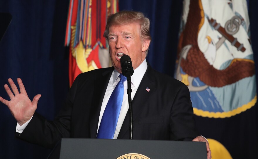 President Trump delivers remarks on America's military involvement in Afghanistan at the Fort Myer military base in Arlington, Va., on Monday.