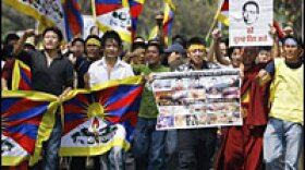 Demonstrators in New Delhi, India, shout slogans during a March 23 protest against China's recent crackdown in Tibet.