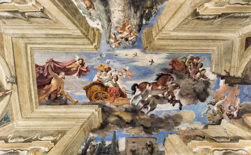 The villa takes its name — Aurora — from one of its frescoed ceilings, painted by the mannerist master Guercino. According to the princess, the fresco symbolizes the idea that the Ludovisi family heralded a new age.