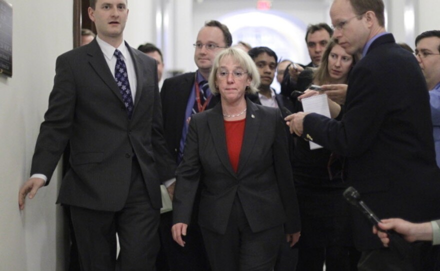 Democratic Sen. Patty Murray, the supercommittee co-chairwoman, arrives to meet in the Capitol Hill office of Democratic Sen. John Kerry with other members of the deficit reduction panel on Monday.