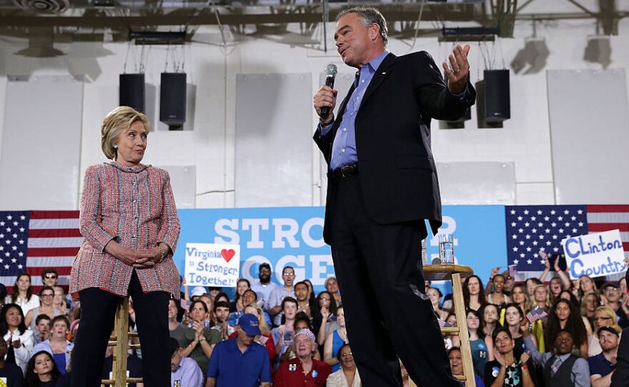 Sen. Tim Kaine, D-Va., campaigned last week in Northern Virginia with Hillary Clinton before she chose him as her vice presidential running mate.