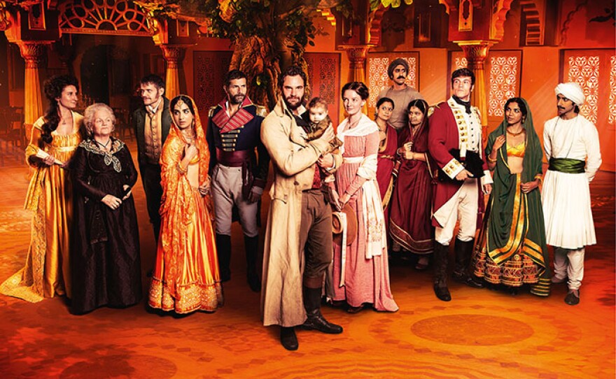 L-R: BESSIE CARTER as Violet, LESLEY NICOL as Henrietta, MARC WARREN as Samuel, PALLAVI SHARDA as Chandrika, GREGORY FITOUSSI as General Castillon, TOM BATEMAN as John Beecham, DAKOTA BLUE RICHARDS as Margaret, GOLDY NOTAY as Bindu, AMER CHADHA-PATEL as Ram Lal, TRUPTI KHAMKAR as Maya, LEO SUTER as Daniel, SHRIYA PILGAONKAR as Chanchal and VIVEIK KALRA as Baadal.