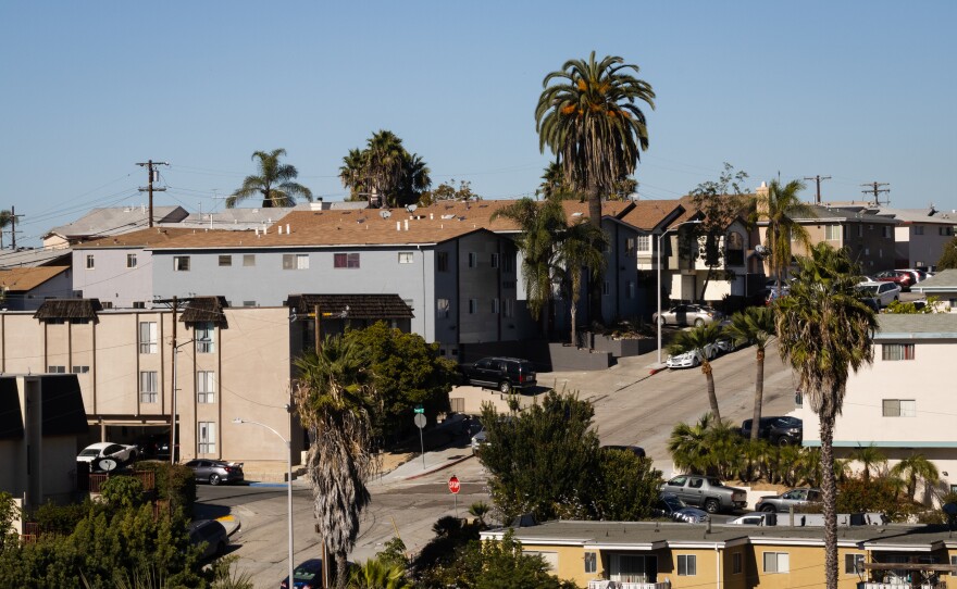 An aerial view of apartments in City Heights. Dec. 1, 2020.