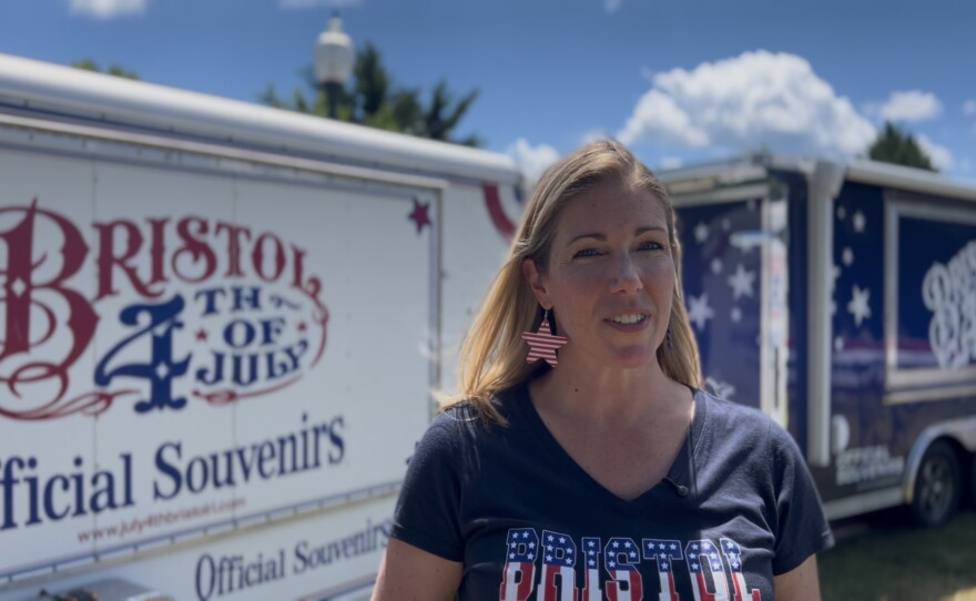 Heidi Vermilyea runs the souvenir truck for Bristol's parade every July 4th. But her American flag outfits are year-round display of her patriotism.
