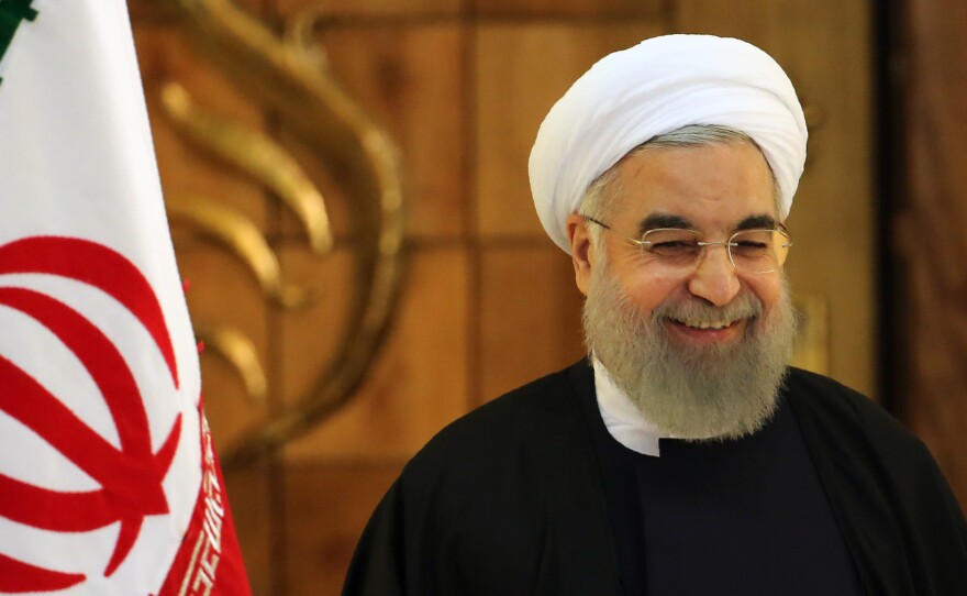 Iranian President Hassan Rouhani speaks during a press conference on Jan. 17, 2016 after international sanctions on Iran were lifted.