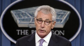 Defense Secretary Chuck Hagel speaks in the Pentagon press room, Oct. 1, 2014.