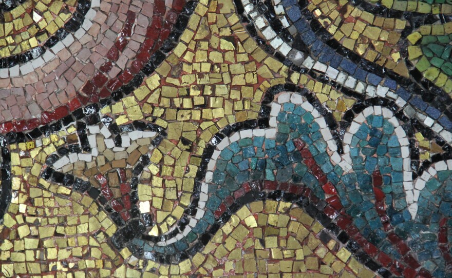 The mosaics feature mother of pearl and tiny tiles of stone and glass with gold and silver leaf.