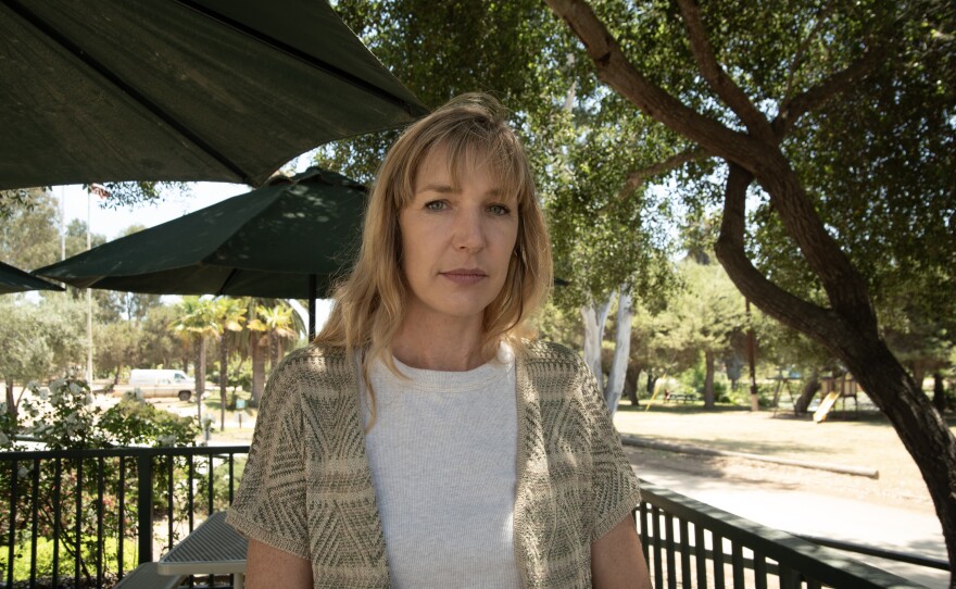 Hannah Gailey, the Executive Director Green Oak Ranch Ministry, sits on a deck June 10, 2024, Green Oaks Ranch in Vista, Calif.