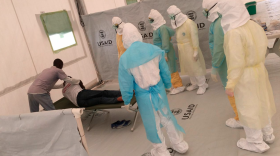 Health workers in LIberia are trained by Project Concern International staff on how to treat infectious diseases, Jan. 2015.